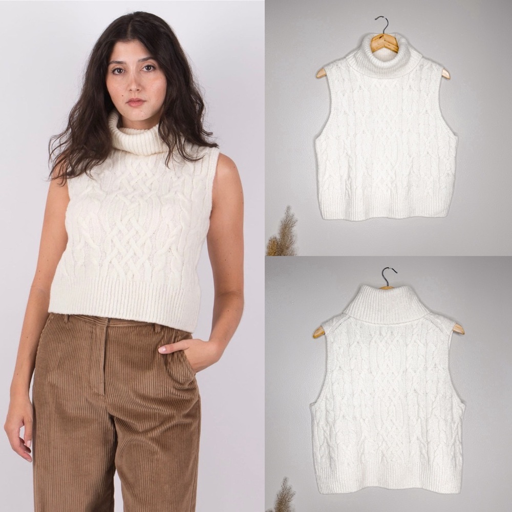 VINCE | Merino Wool Twisted Cable Shell‎ Sleeveless Sweater